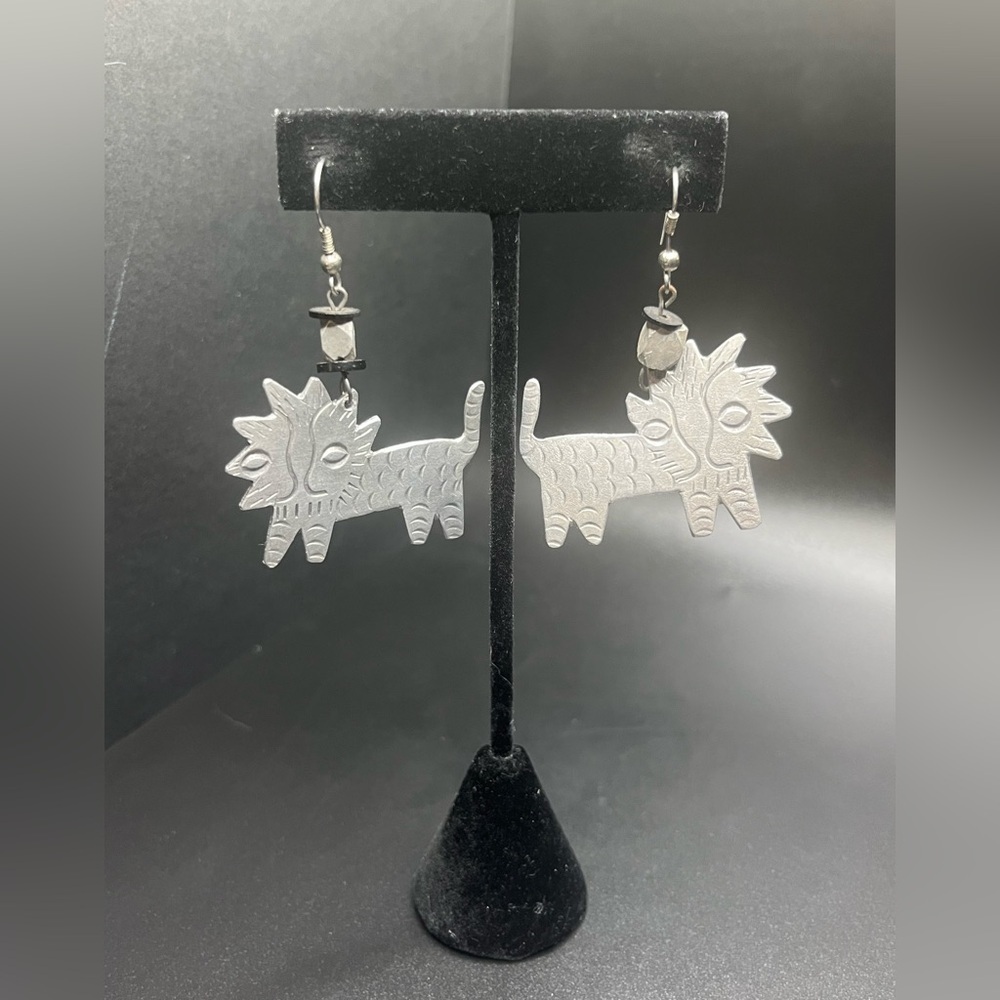 Sterling  silver whimsical lion dangle vintage earrings. Acid tested positive